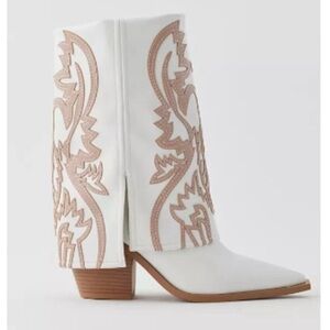 Azalea Wang Esperanza White and Tan Embroidered Women's Boots Sz 8